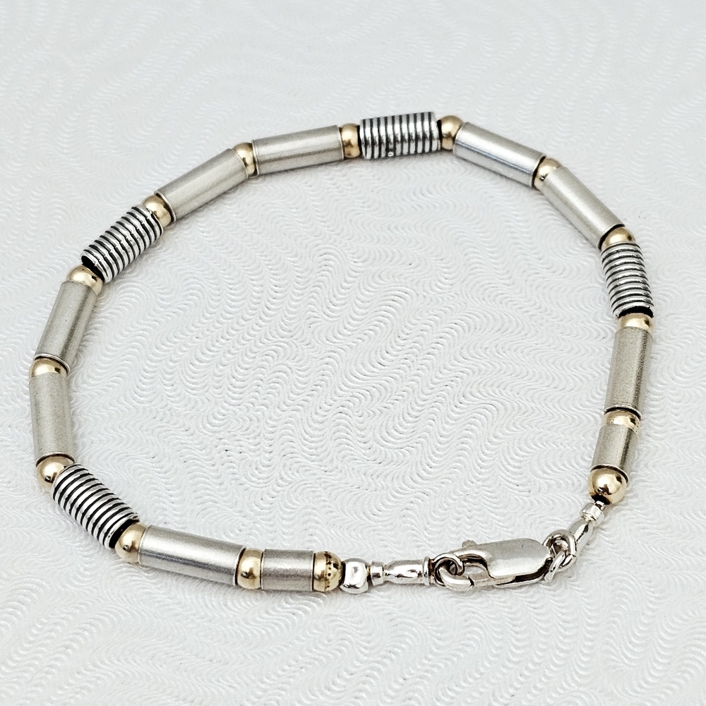 Silpada Sterling Silver Matte Ribbed Tubes & 9k Gold Bead Bracelet YB691/B0691